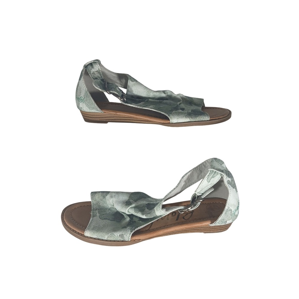 Blowfish Malibu Womens Sage Green Camo Ruched Flat Sandals Size 6.5 Buckle Strap